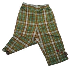 Arizona Baby Girl Elastic Waist Pants Moss Green Plaid Flowers Bows 12 Months